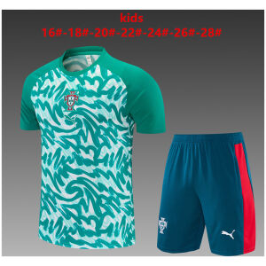 Kids Portugal Short Training Suit Green Pattern 2026-jerseyio