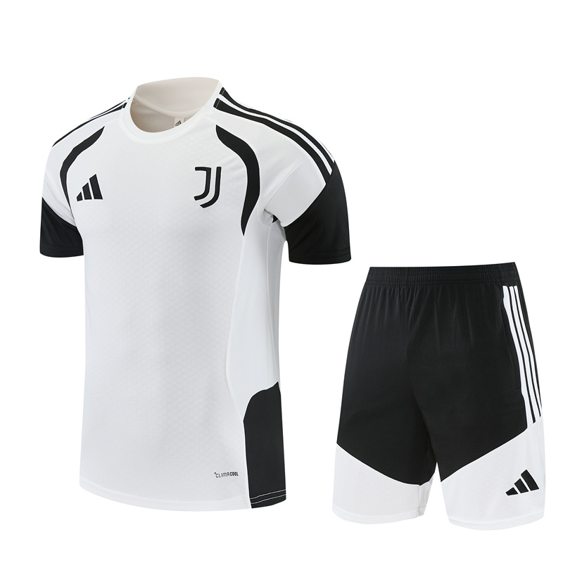 Mens Juventus Short Training Suit White 2026/27 Mens Juventus Short Training Suit White 2026/27 front view of shirt and shorts