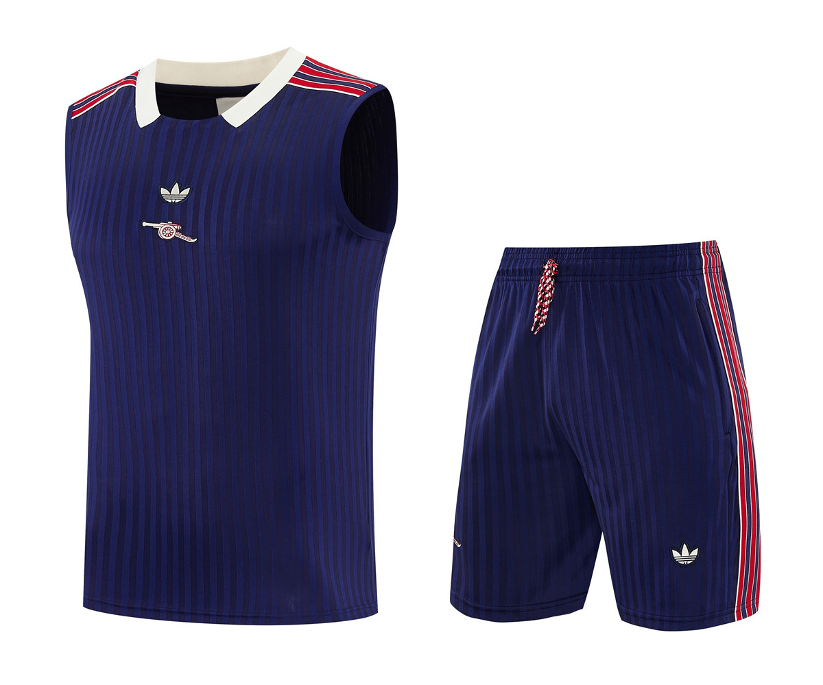 Mens Arsenal Royal Singlet Suit 2025/26 Mens Arsenal Royal Singlet Suit 2025/26 with navy pinstripes and white collar
