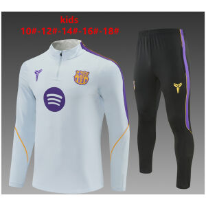 Kids Barcelona Training Suit Light Grey 2026/27-jerseyio