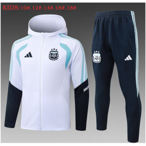 Kids Argentina White Hoodie Jacket + Pants Training Suit 2026 Kids Argentina White Hoodie Jacket + Pants Training Suit 2026