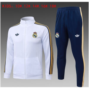Kids Real Madrid Jacket + Pants Suit White 2026/27-jerseyio