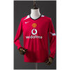 Mens Manchester United Retro Long Sleeve Home Jersey 2004/06 on mannequin showing red body with vodafone sponsor