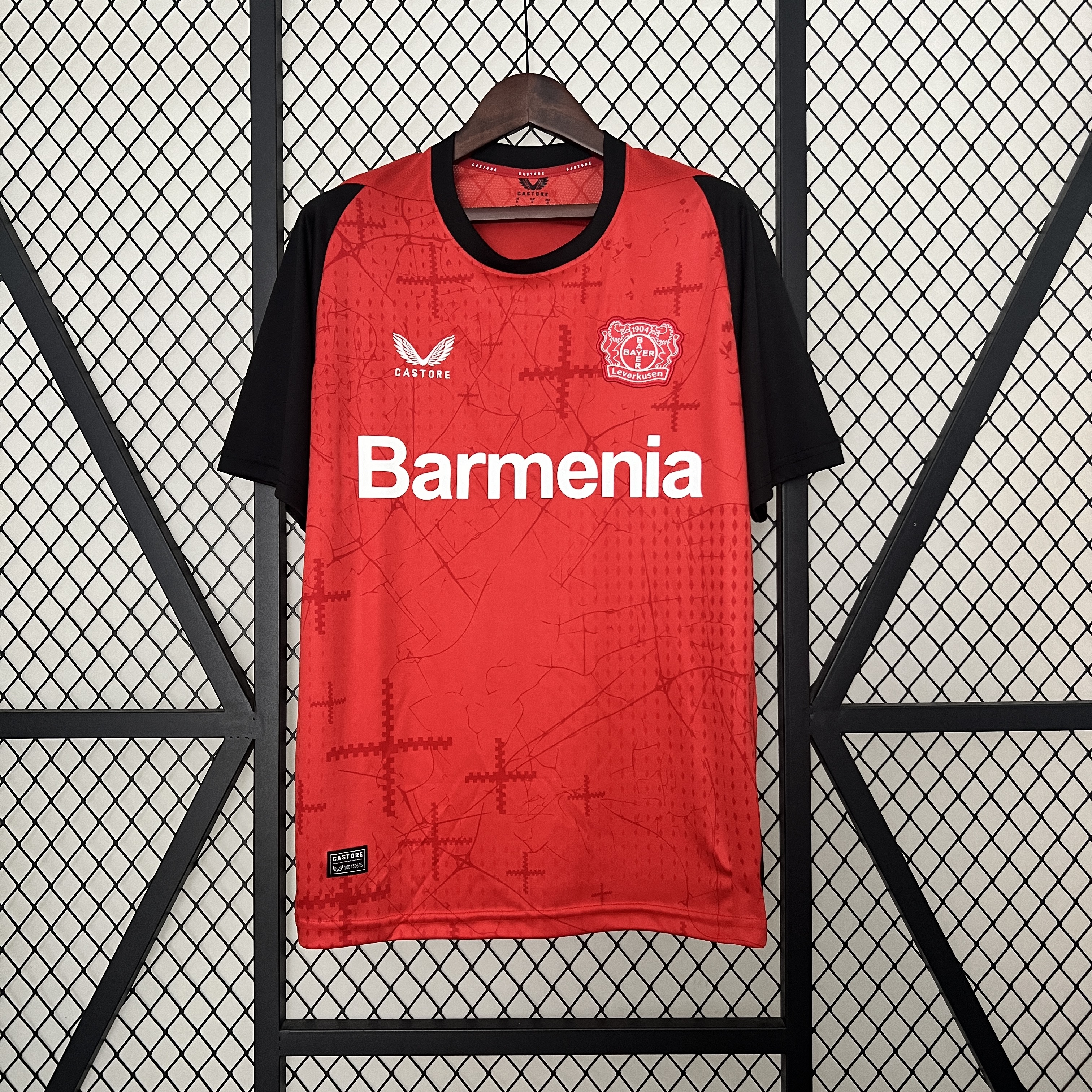 Mens Leverkusen Home Jersey 2024/25 Mens Leverkusen Home Jersey 2024/25 front view on display