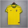 Mens World Cup Brazil Retro Home Jersey 1998 on hanger showing canary yellow body with green piping