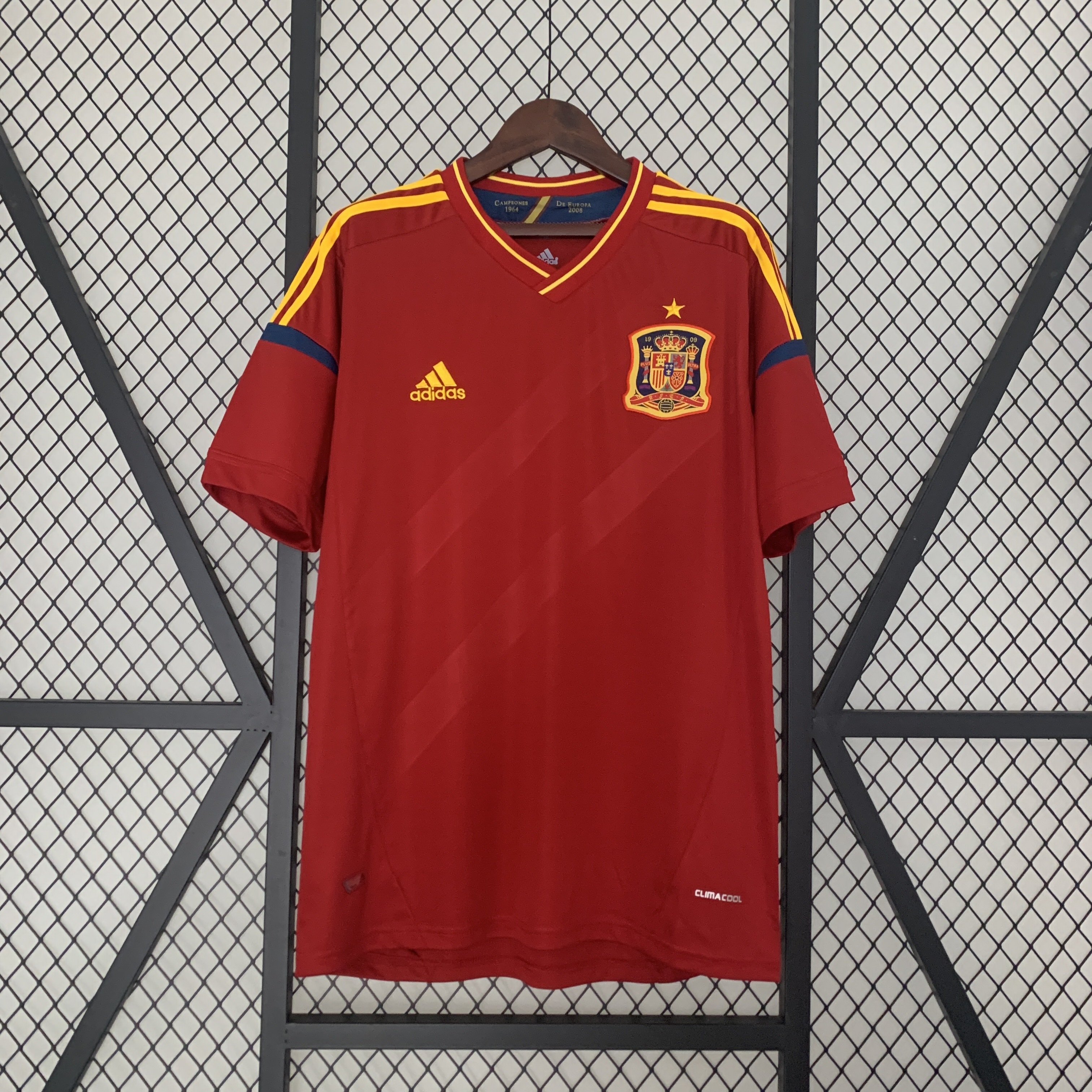 Mens Spain Retro Home Jersey 2012 Mens Spain Retro Home Jersey 2012 front view on hanger