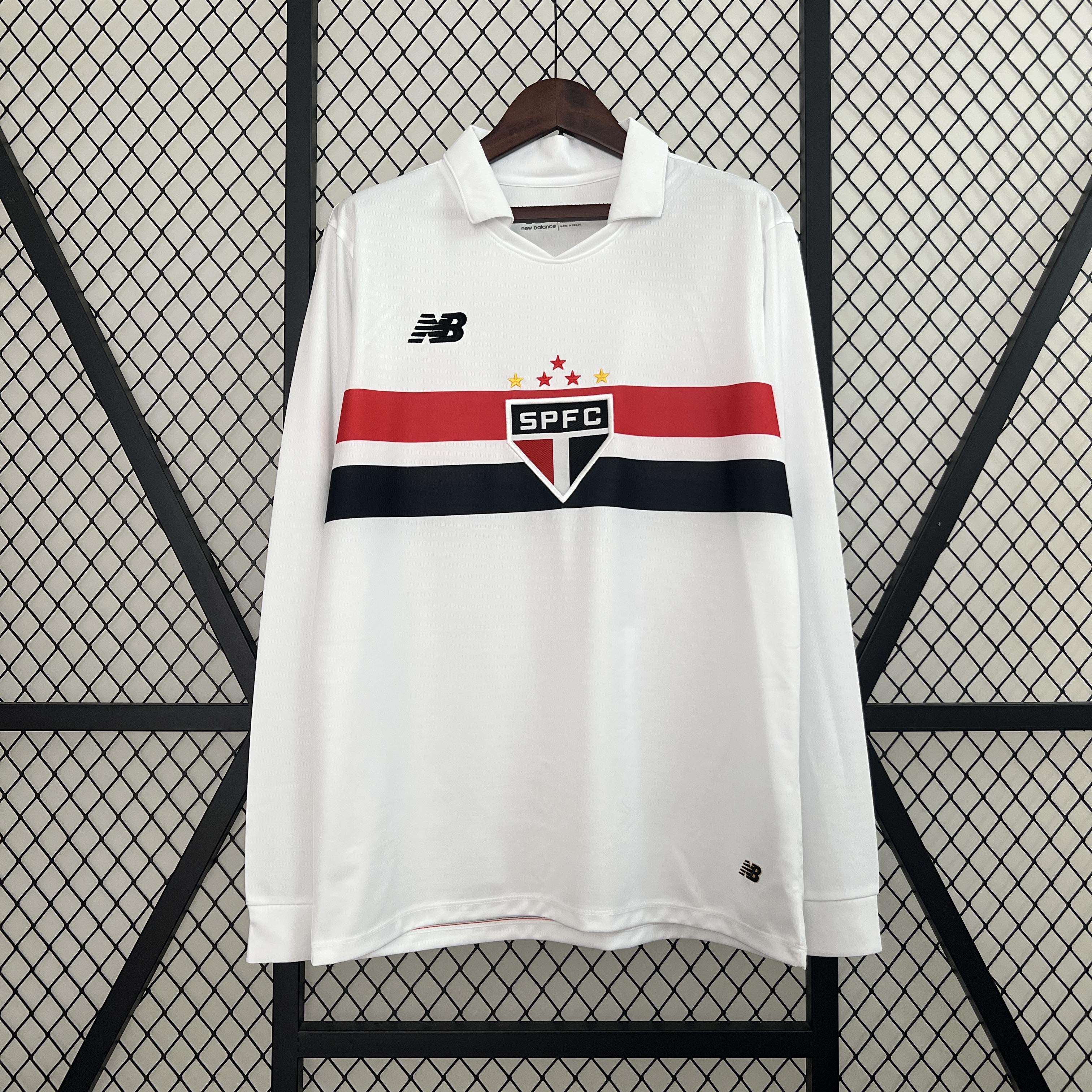 Mens Sao Paulo Long Sleeve Home Jersey 2024/25 Mens Sao Paulo Long Sleeve Home Jersey 2024/25 front view on display