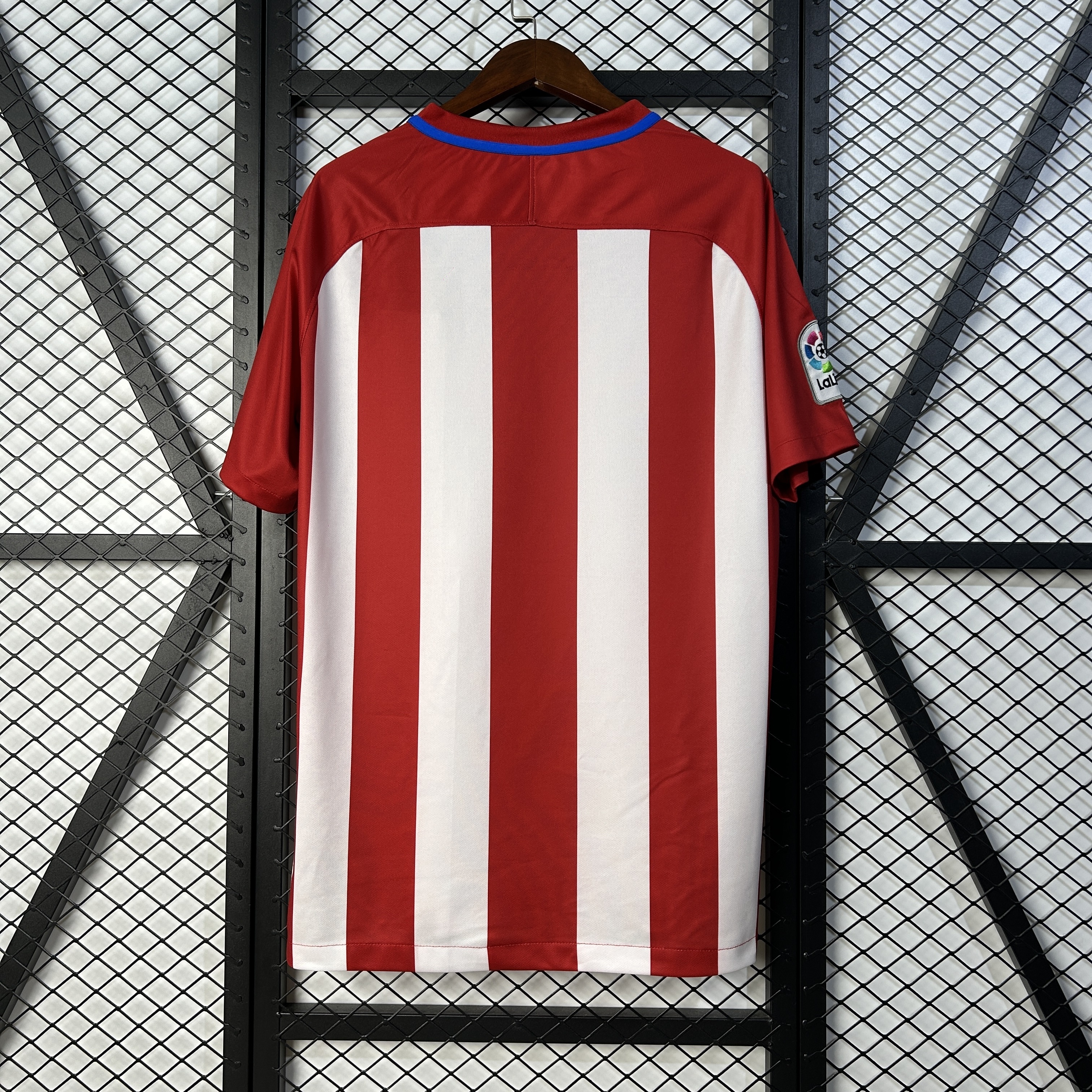 Mens Atletico Madrid Retro Home Jersey 2016/17 Mens Atletico Madrid Retro Home Jersey 2016/17 front view on display