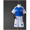 Kids Cruzeiro Home Kit 2025/26 front view showing blue jersey and white shorts