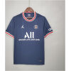 Mens PSG Home Jersey 2021/22 on hanger showing midnight navy body with red and white striped trims and Jumpman logo