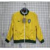 Front view of the Mens Brazil World Cup Yellow Retro Windbreaker 2010 in yellow with green ribbing and CBF crest