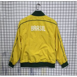Mens Brazil World Cup Yellow Retro Windbreaker 2010 rear view showing authentic team styling