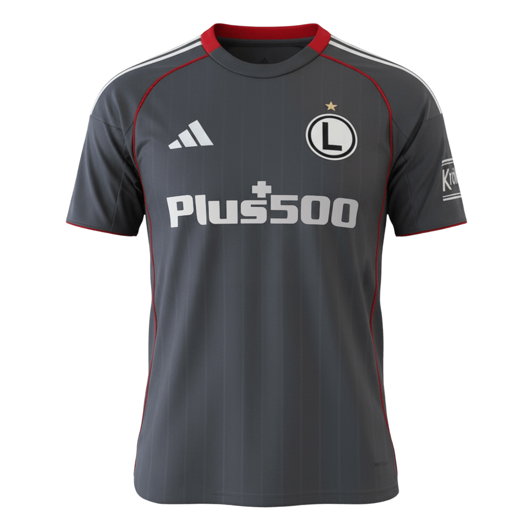 Mens Legia Warszawa Third Jersey 2025/26 Charcoal Legia Warszawa third jersey with red collar trim front view