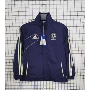 Front view of the Mens Chelsea Retro Windbreaker 2012/13 in navy blue with gold stripes and Samsung sponsor