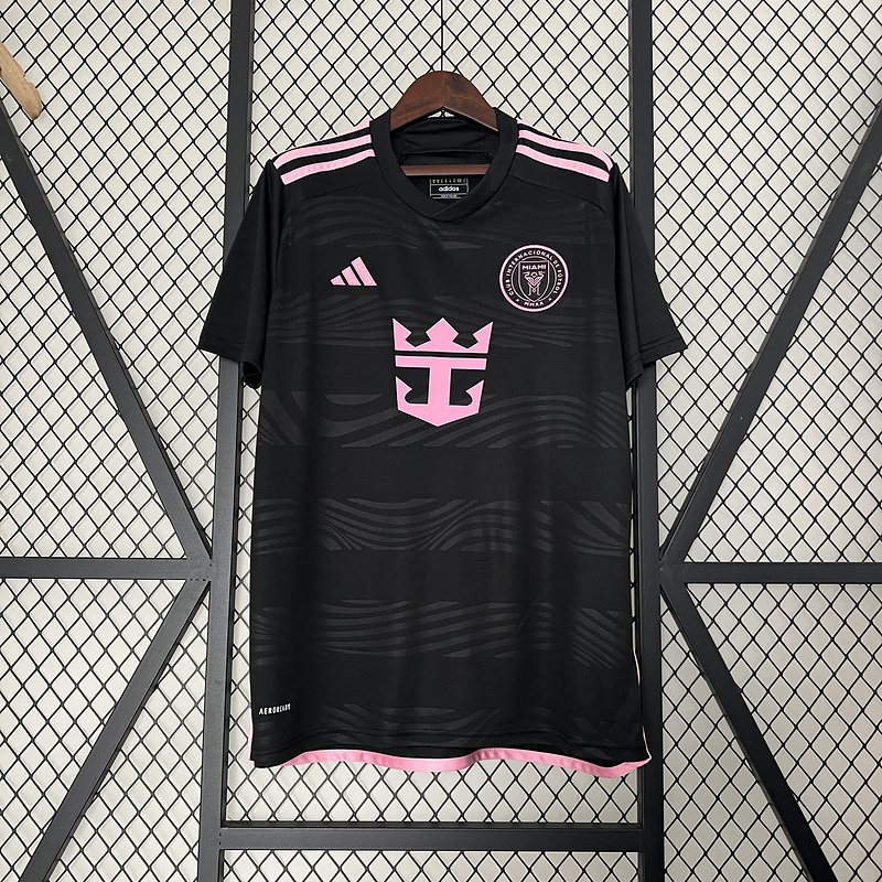 Mens Miami Away Jersey 2024/25 Mens Miami Away Jersey 2024/25 black shirt showing pink crest and wave pattern