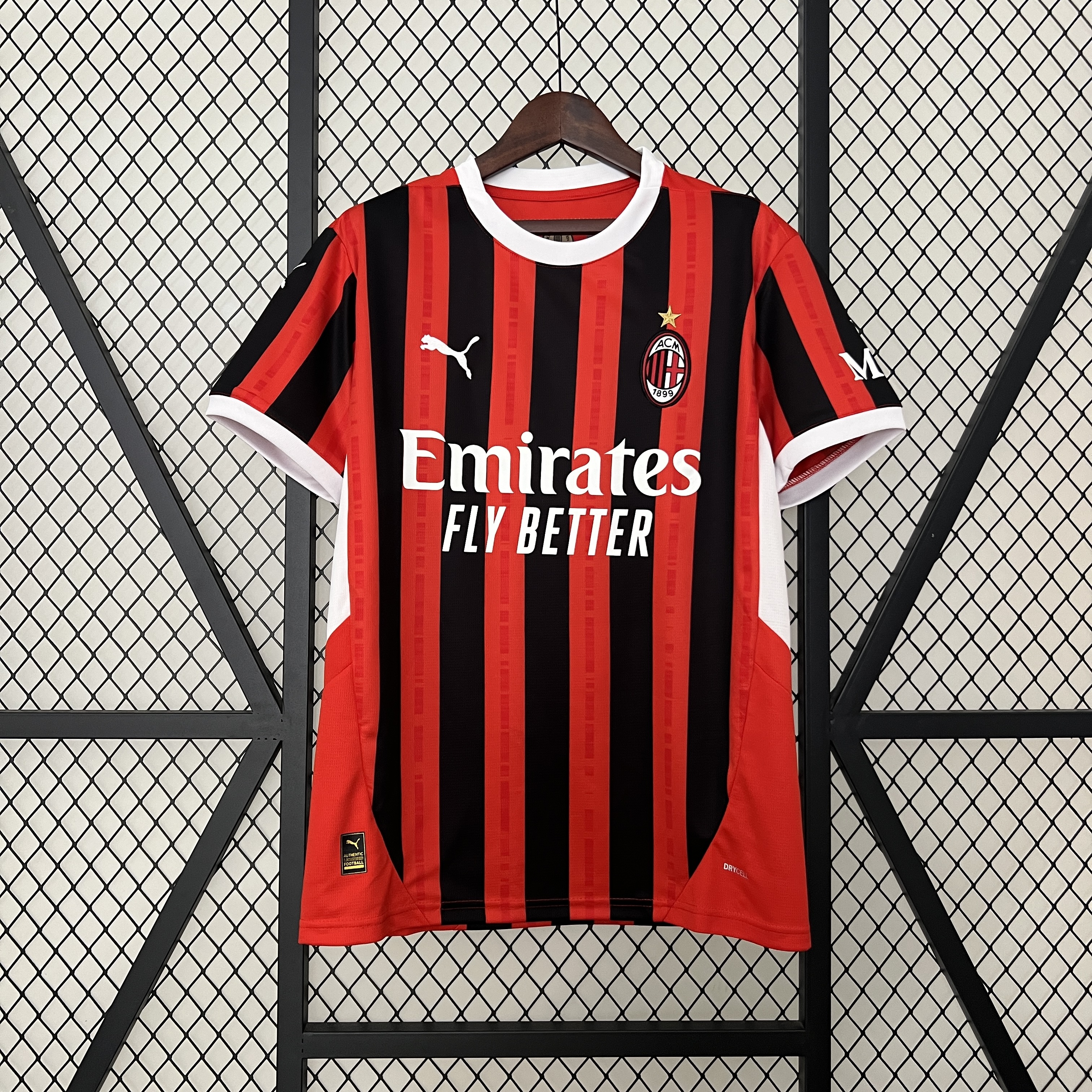 Mens AC Milan Home Jersey 2024/25 Mens AC Milan Home Jersey 2024/25 front view showing red and black stripes