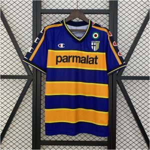 Mens Parma yellow Retro Home Jersey 2002/03 Mens Parma yellow Retro Home Jersey 2002/03 on hanger showing royal blue and golden yellow hoops