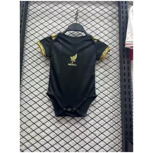 Baby Mexico black Jersey 2025 on hanger showing embossed tonal feather pattern and golden crest