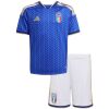 Kids Italy royal-blue home shirt with leaf print and four-star crest front view