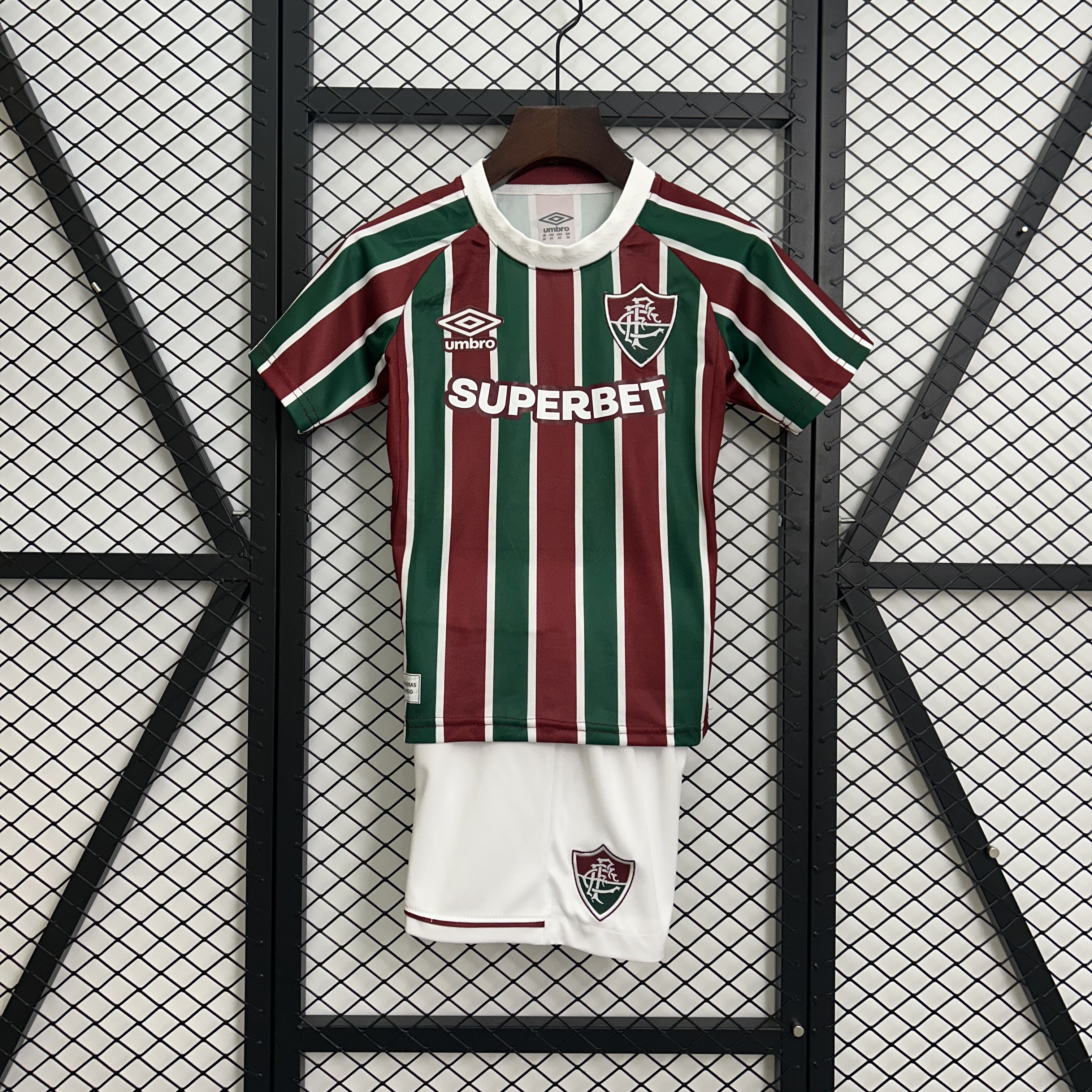 Kids Fluminense Home Kit 2025/26 Kids Fluminense Home Kit 2025/26 front view on display
