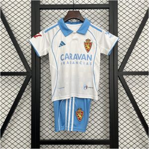 Kids Real Zaragoza Home Kit 2025/26 Kids Real Zaragoza Home Kit 2025/26 front view on display