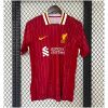 Mens Liverpool Home Jersey 2024/25 on hanger showing gym red body with yellow YNWA pinstripes and retro collar