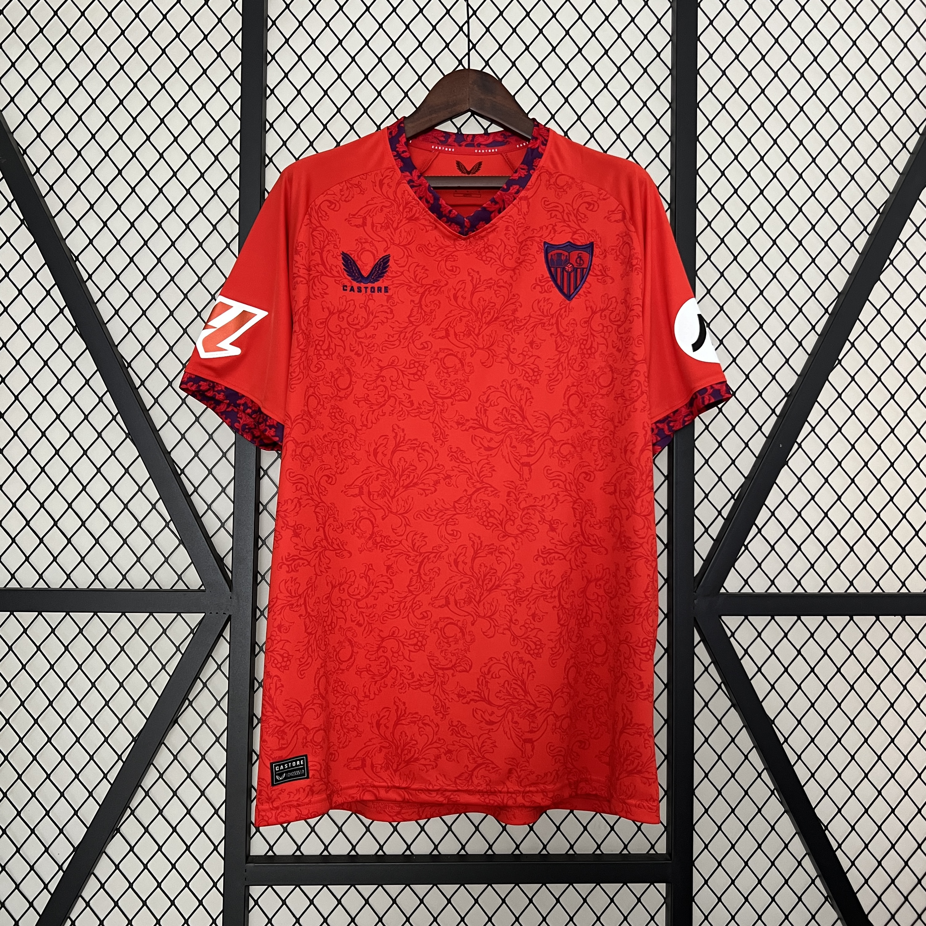 Mens Sevilla Away Jersey 2024/25 Mens Sevilla Away Jersey 2024/25 front view on display