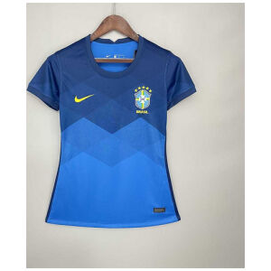 Womens Brazil Retro Away Jersey 2021 on hanger showing navy-to-cobalt diamond gradient body