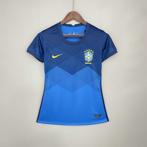 Womens Brazil Retro Away Jersey 2021 Womens Brazil Retro Away Jersey 2021 on hanger showing navy-to-cobalt diamond gradient body
