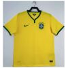Mens World Cup Brazil Retro Home Jersey 2014 on hanger showing canary yellow body and green notched V-neck
