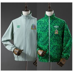 Mens Mexico Trench Coat Reversible Windbreaker 2025 showing sage grey side and green geometric side