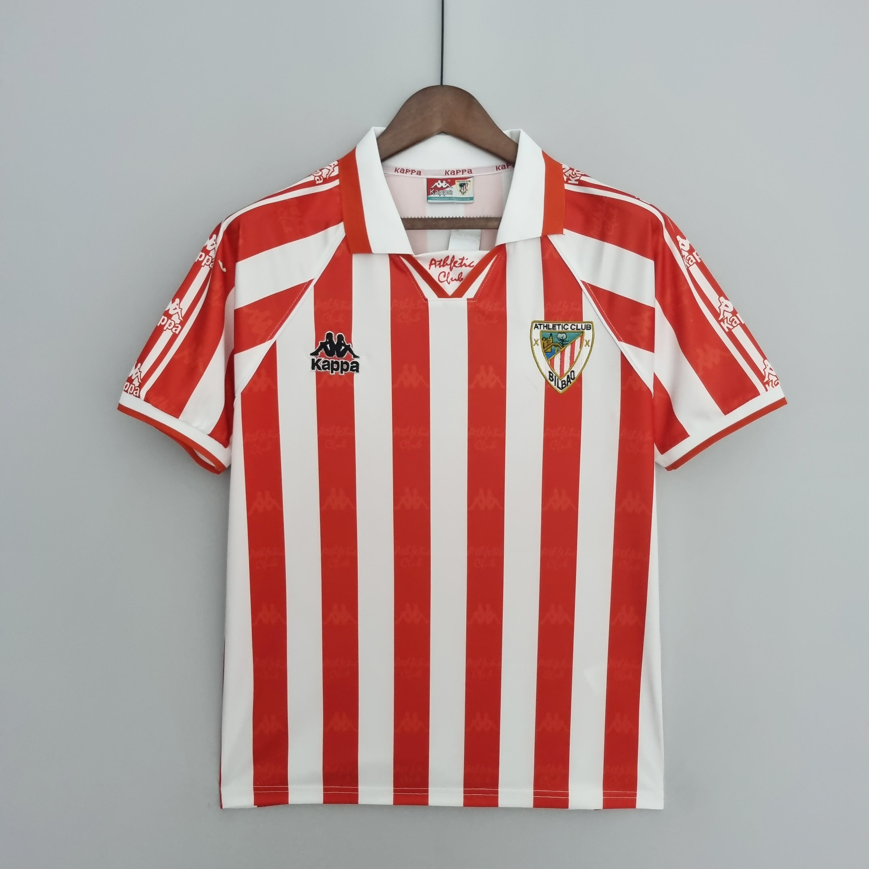 Mens Athletic Bilbao Retro Home Jersey 1995/97 Mens Athletic Bilbao Retro Home Jersey 1995/97 front view on display