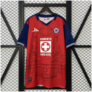 Mens Cruz Azul Third Jersey 2024/25 Mens Cruz Azul Third Jersey 2024/25 front view in red with train graphic