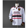 Mens Manchester United Retro Long Sleeve Away Jersey 1998/99 on mannequin showing white body with chest bands