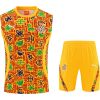 Front view of the Mens Ghana Orange Training Singlet Kit 2025 showing yellow top with Adinkra graphics and shorts