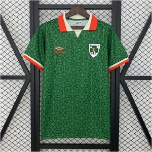 Mens Ireland St. Patrick Day Home Jersey 2025/26 front view on hanger showing Celtic knot print and shield crest