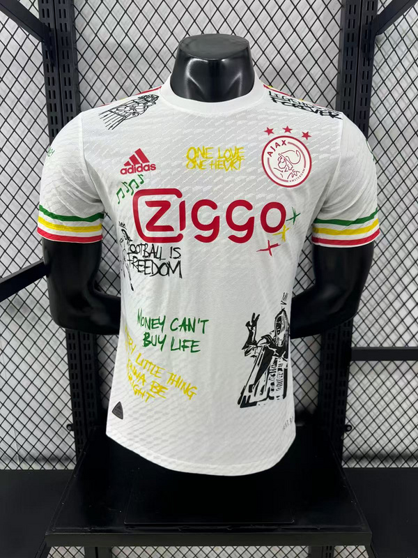 Mens Ajax white special version Jersey 2025/26 Mens Ajax white special version Jersey 2025/26 front view on display