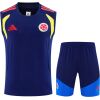 Front view of the Mens Colombia World Cup Blue Training Singlet Kit 2026 in navy with yellow inserts and shorts