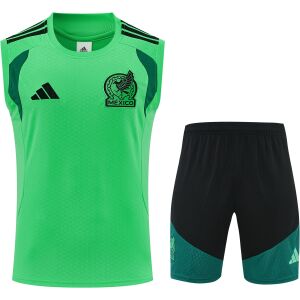 Front view of the Mens Mexico Green Training Singlet Kit 2026 showing mint green tank top and black shorts