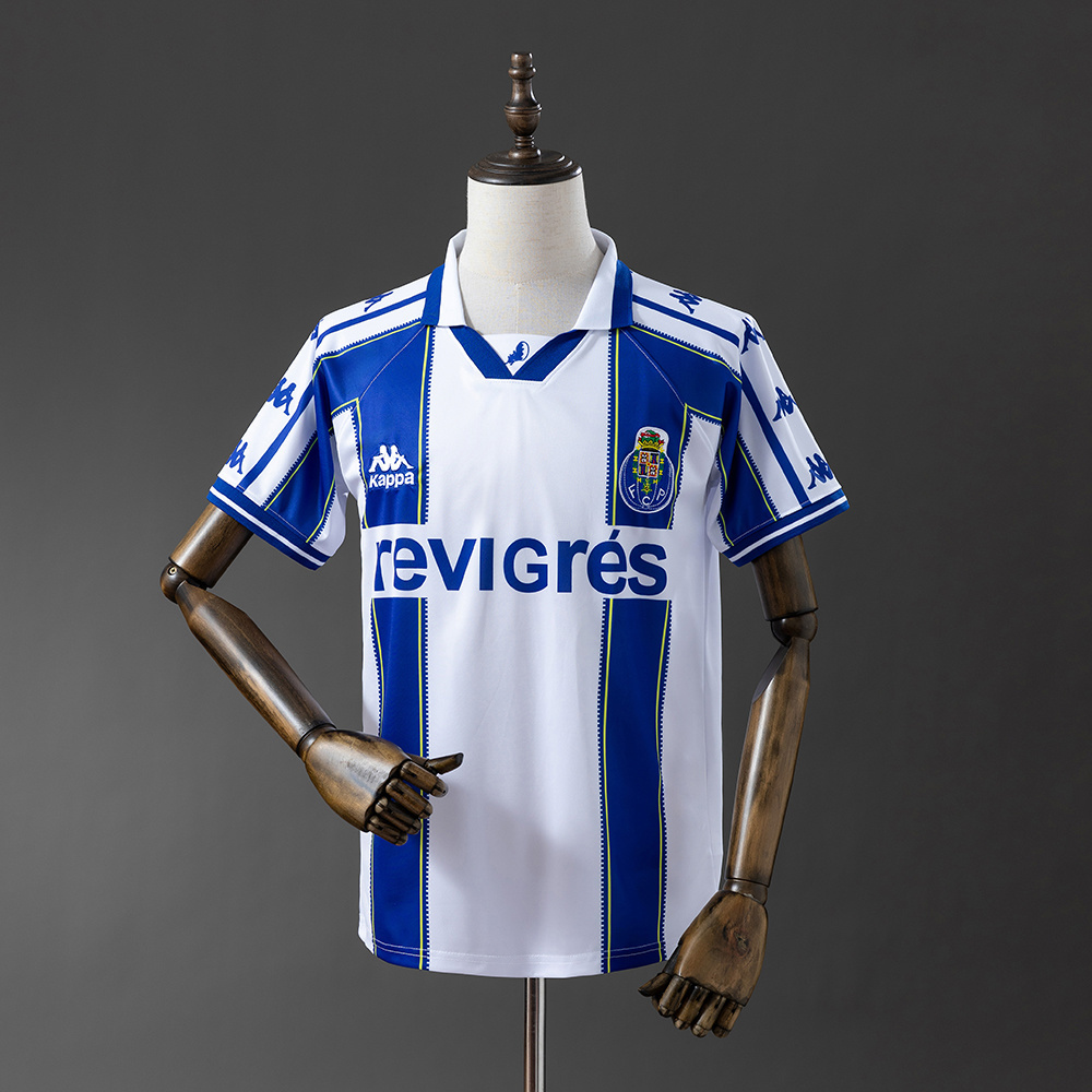 Mens Porto Retro Home Jersey 1997/99 Mens Porto Retro Home Jersey 1997/99 featuring vertical stripes and sleeve tape