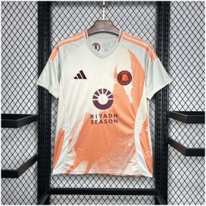 Mens Roma Away Jersey 2024/25 on hanger showing off-white body with orange spray-paint graphic