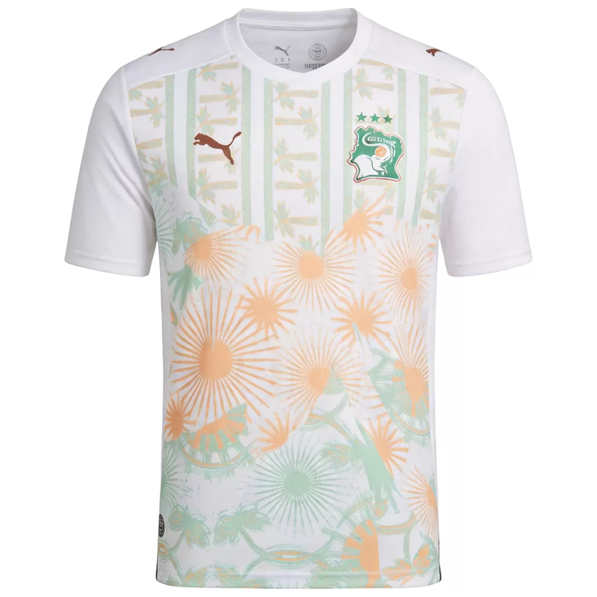 Mens Ivory Coast World Cup Away Jersey 2026 Mens Ivory Coast World Cup Away Jersey 2026 white shirt with mint palm stripes front view