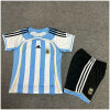 Kids World Cup Argentina Retro Home Kit 2006 laid flat showing Teamgeist jersey and black shorts