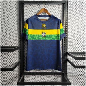 Mens World Cup Brazil Blue Special Edition Jersey 2022 on hanger showing navy body with yellow and green chest band
