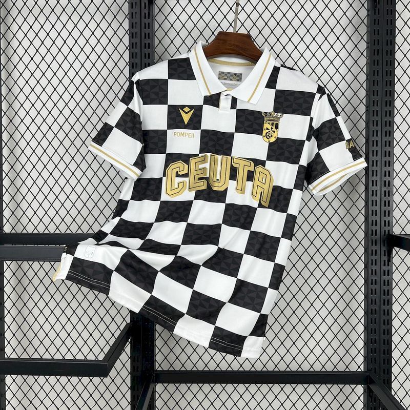 Mens AD Ceuta FC White and Black Special Edition Jersey 2024/25 Mens AD Ceuta FC White and Black Special Edition Jersey 2024/25 front view on display