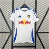 Mens Leeds United Home Jersey 2024/25 on hanger showing white body with royal blue shoulder stripes and Red Bull sponsor