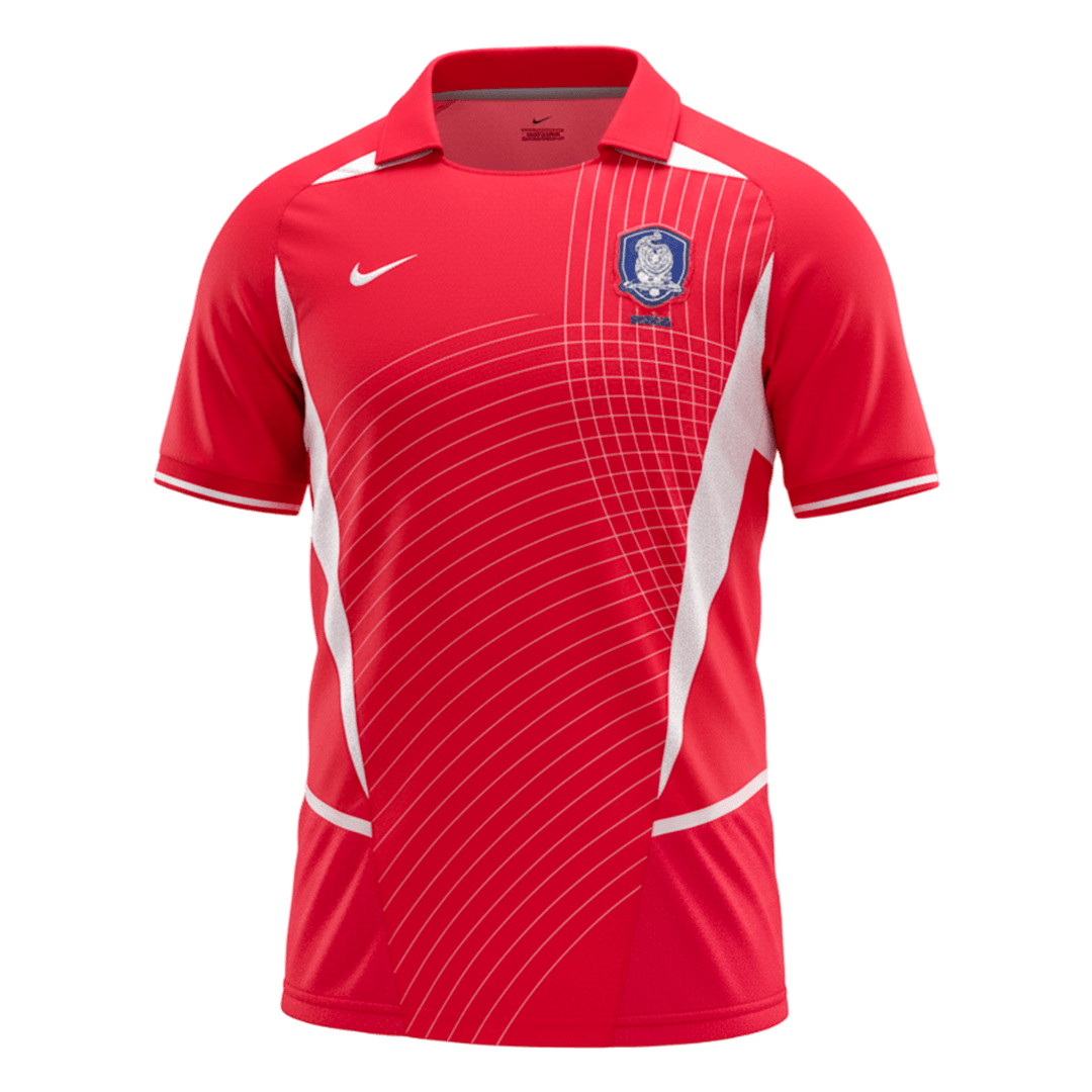 Mens South Korea World Cup Retro Home Jersey 2002 South Korea 2002 red retro home shirt with blue tiger crest front view