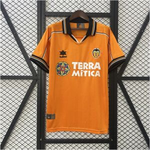 Mens Valencia orange Retro Away Jersey 1999/00 front view on display
