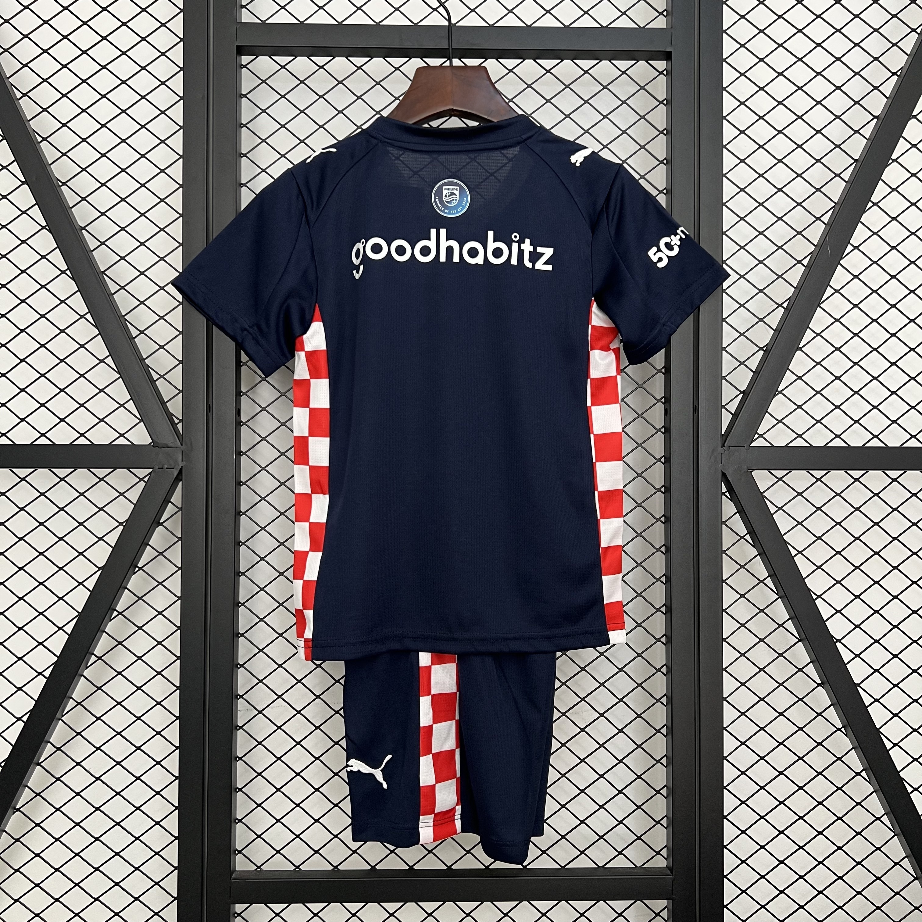 Kids PSV Eindhoven Away Kit 2025/26 Kids PSV Eindhoven Away Kit 2025/26 front view on display