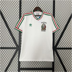 Mens Mexico White Retro Special Edition Jersey 2025 on hanger showing white body and tricolor ribbon trims
